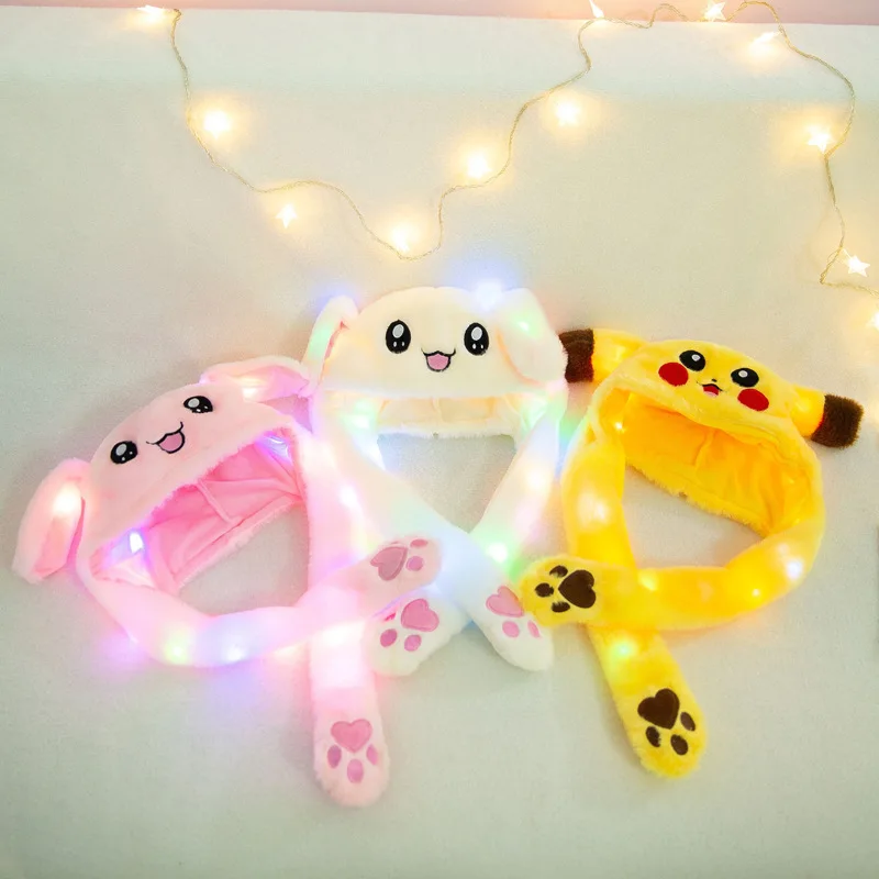 

plush Rabbit hat with the airbag ears shaking cosplay clothing hat for lady student kids luminous pikachu hat