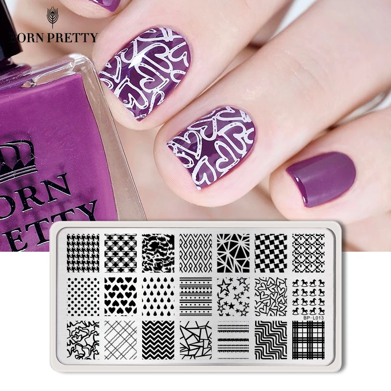 

BORN PRETTY Heart Grids Nail Stamping Plate Rectangle Template Manicure Nail Art Image Plate BP-L013
