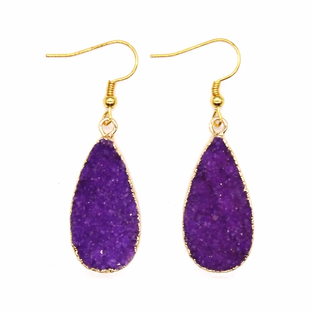 

Trendy-beads Light Yellow Gold Color Water Drop Rock Crystal Dyed Purple Earrings For Women Christmas Day Jewelry