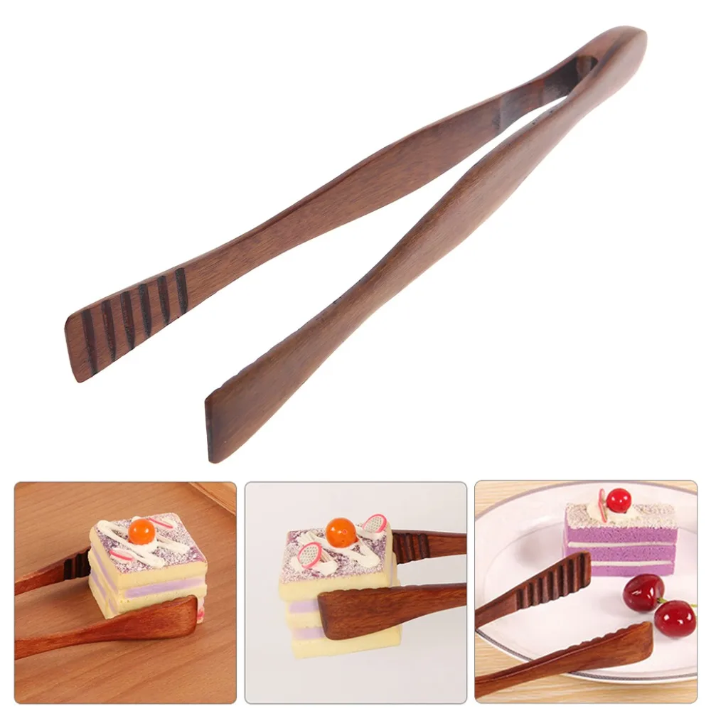 

1Pc Natural Wooden Food Tongs Toast Bacon Steak Pastry Clamp Bread Cake Clip Kitchen Cooking Utensil BBQ Tool 26cm