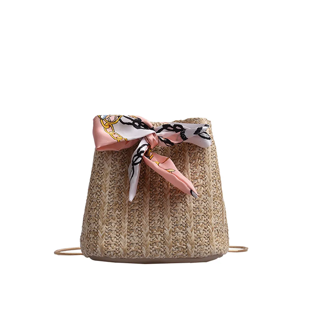 

Women Weave Shoulder Bags With Scarf Drawstring Dumplings Straw Bag Joker Crossbody Bags For Women bolsa feminina