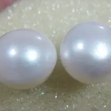 Пара натуральных 14~ 15 мм Южное море подлинный белый округлый AAAA жемчужные серьги-гвоздики 925 серебро