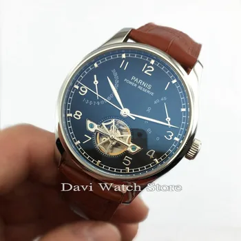 

Parnis 43mm Luxury Black Dial Power Reserve Chronometer Flywheel Automatic Movement Date Men's Watches