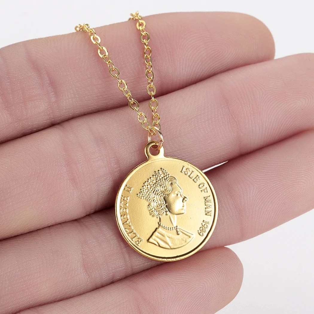 QIAMNI Gold Coin Necklace Sea Spirit 