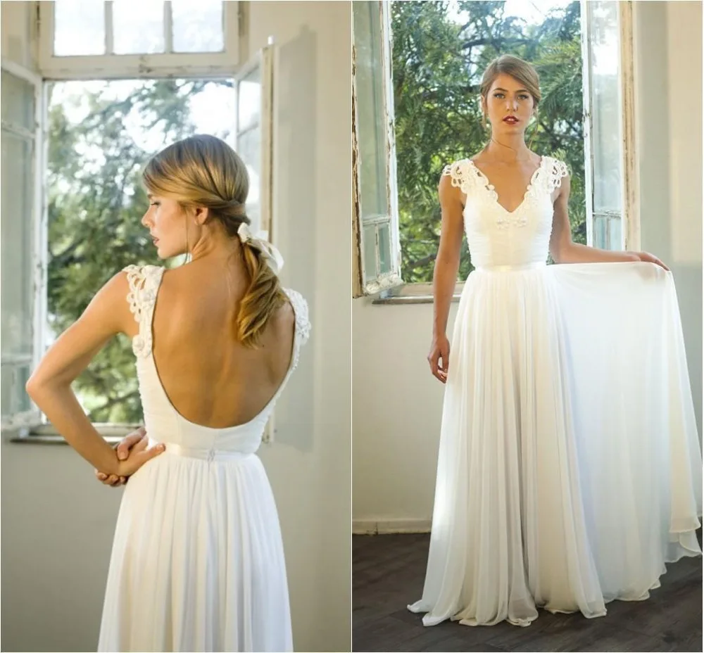 2015 White Beach Long Wedding Dresses Uk With Lace Applique Summer