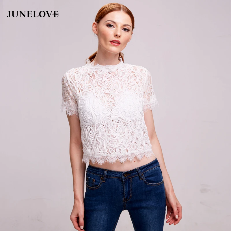 Женская блузка с вышивкой JuneLove черная винтажная на молнии коротким рукавом 2020|women