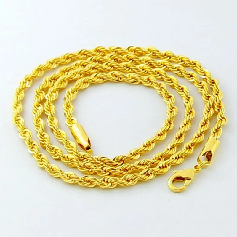 

Luxury 24K Gold Twisted Chain Men Women Jewelry Iced out Jewelry 2016 Cuban Punk Style 3MM 4MM 5MM Full Size for Your Choice