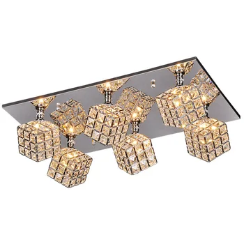 

Luxury Crystal Cube Living Room Ceiling Lights Oblong Top Plate Bar Counter Ceiling Lamp Dining Room Restaurant Ceiling Fixtures