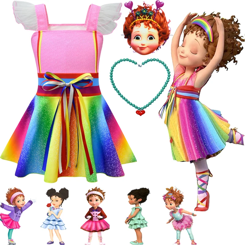 

Flower Girls Fancy Nancy Tutu Dress Rainbow Ribbons Princess Baby Birthday Party Dresses Children Kids Halloween Cosplay Costume
