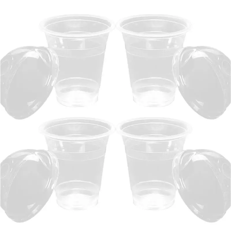 50 Pcs 400ml 6g Plastic Cups Disposable Clear Transparent with a Hole Dome Lids for Restaurant Teashop Cafe | Дом и сад
