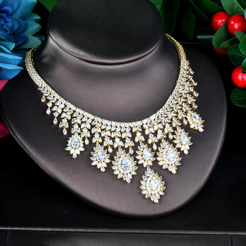 HIBRIDE Charm Gold Color AAA Cubic Zirconia Jewelry Sets for Women Bridal Wedding Sets 4 Pcs Earring Necklace Ring BraceletN-947 - Image 4