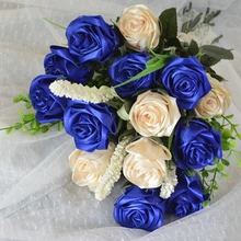 Синий свадебный букет розы атласные цветы ручной работы Свадебный цветок свадебные букеты buque de casamento украшение дома