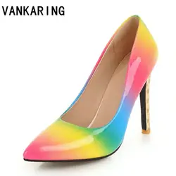 VANKARING/модные разноцветные туфли-лодочки из лакированной кожи, женские вечерние модельные туфли, пикантные Брендовые женские туфли на