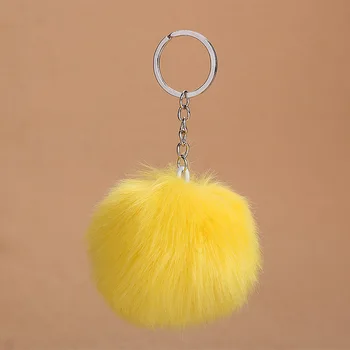 

2019 New 8CM Fluffy Rabbit Fur Ball Key Chain Cute Cream Black Pompom Artificial Rabbit Fur Keychain Women Car Bag Key Ring
