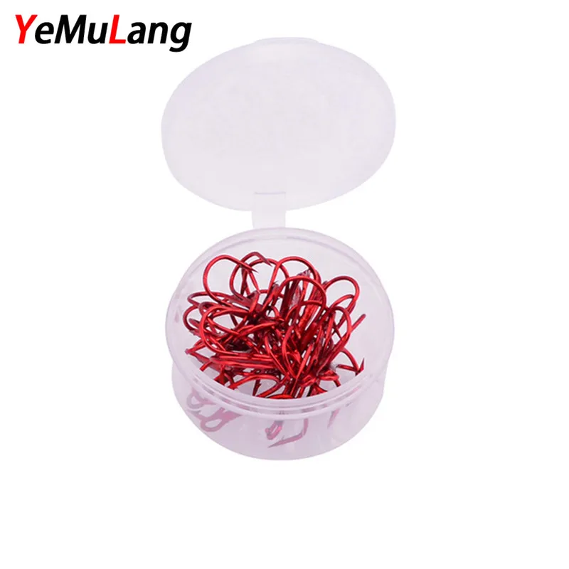 

YeMuLang 20 Pcs/box 2# 4# 6# 8# 10# Red High Carbon Steel Fishing Hook Pesca Jig Treble Hooks With Hole Fishhooks Crap