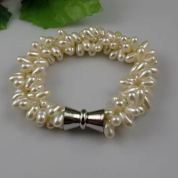 

Unique Pearls jewellery Store,3rows AA 5-6MM White Color Baroque Real Freshwater Pearl Bracelet 19cm Magnet Clasp