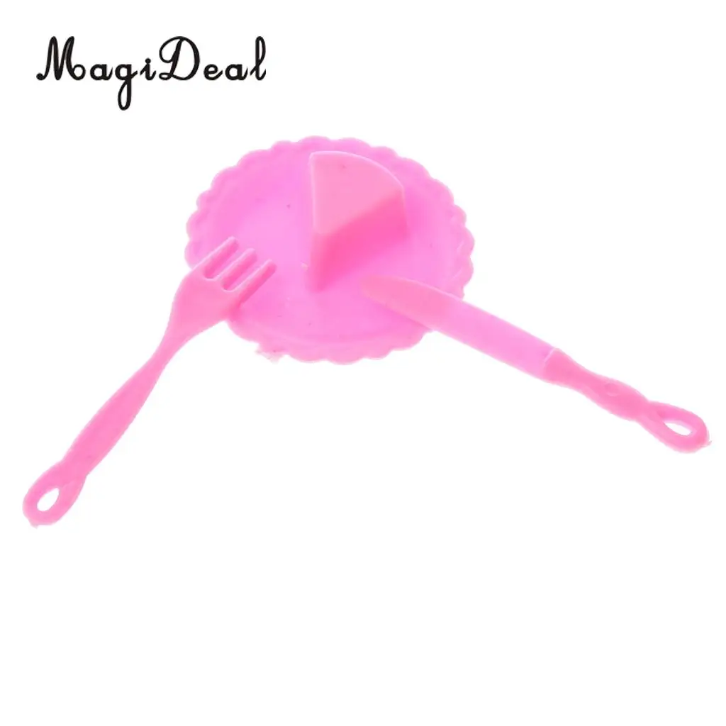 Set of Dollhouse Dining Room Tableware Teacups Dessert Plates Spatula for Dolls Home Decor Accessory Girl Kids Toys Pink