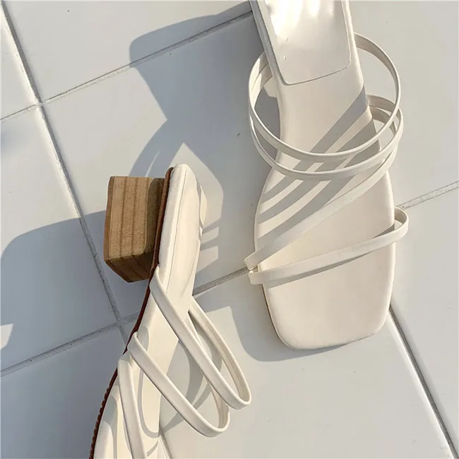 MONMOIRA/Винтажные босоножки-тапочки с квадратным носком; женские босоножки на высоком каблуке с узкими ремешками; элегантные праздничные босоножки с квадратным носком; SWC0415