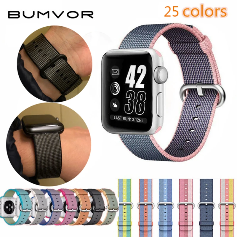 

BUMVOR Woven Nylon Watchband straps for iWatch 1/2/3/4 Apple Watch 40/44MM 38/42MM Fabric Strap Band with Link Connector Adapter