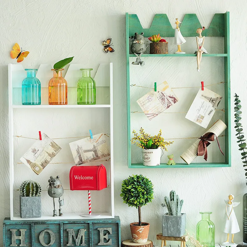 

Home Multi-functional Wood Storage Rack Punch-free Partition Debris Storage Holder Vase Figurine Organizer Postcard Photo Holder