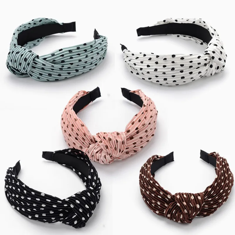 

2018 New 12pcs/lot Fashion Summer Bohemian Dots Pleated Hair Band Women Turban Headband Twisted Elastic Knotted Hair Accessories