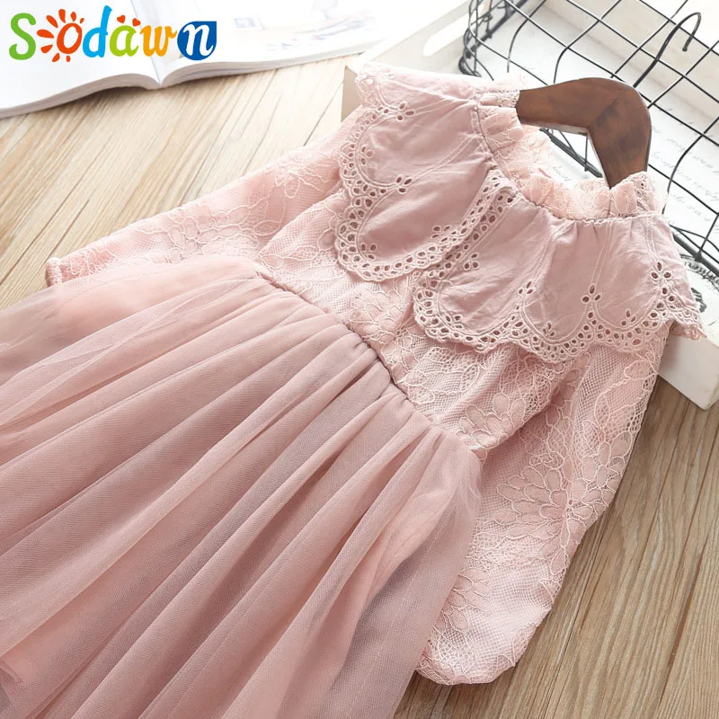 

Sodawn Children Clothing 2019 Spring New Lace Collar Design Mesh Stitching Dress Fashion Cute Girl Clothes Party Princess Dress