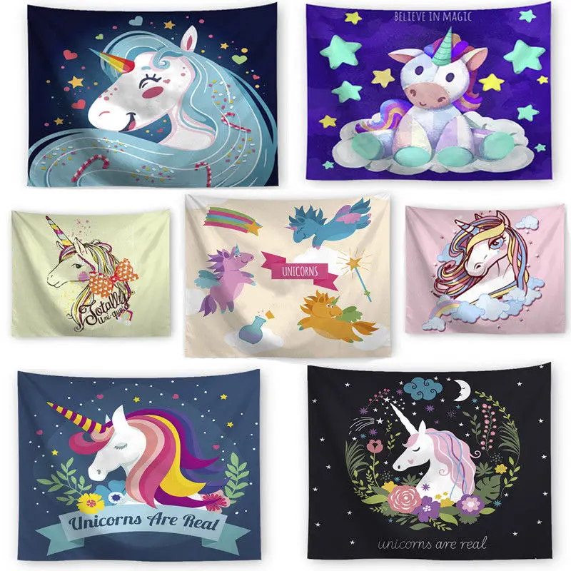 

Multicolor Magic Cartoon Unicorn Wall Hanging Tapestry Beach Towel Picnic Blanket Yoga Mat Bedspreads Bedroom Home Fashion Decor