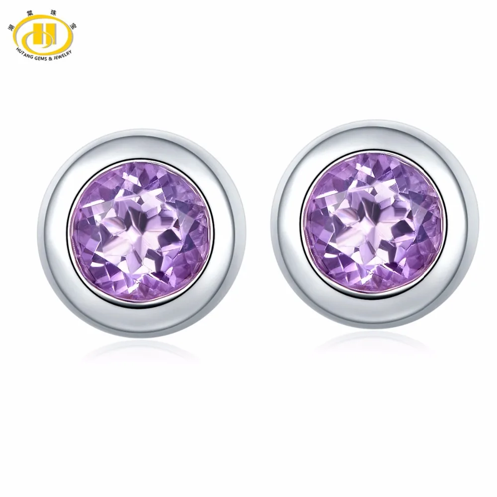 Hutang женские серьги гвоздики 1.53ct натуральный аметист Твердое Серебро 925 пробы