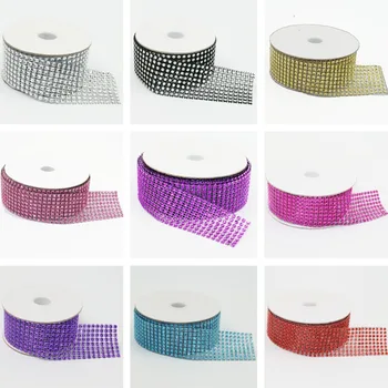 

10 Yards 4cm 8 rows Colorful Diamond Mesh Trimming Wrap Roll Sparkle Rhinestone Crystal Cake Ribbon Wedding Party Decorations
