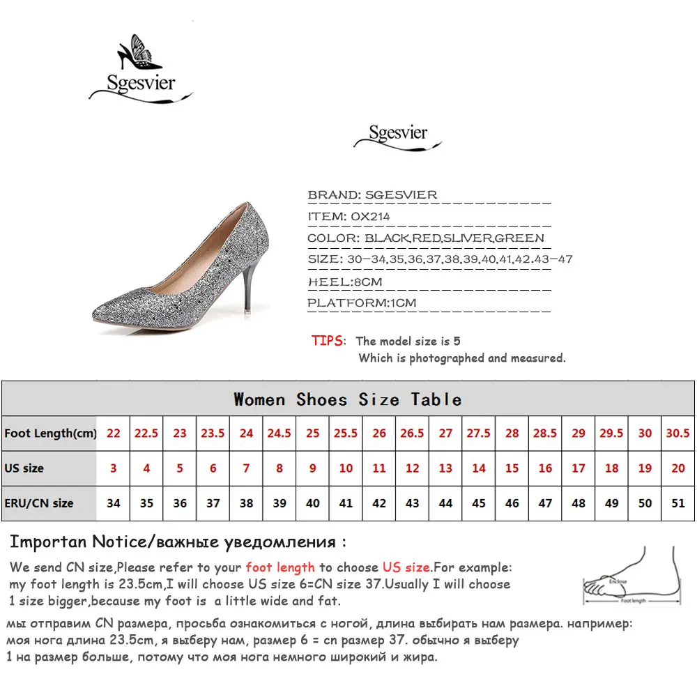 SGESVIER 2018 New Spring Fashion High Heels Women Pumps Thin Heel Classic Shining Sexy Prom Wedding Shoes Big Size 30-47 OX214