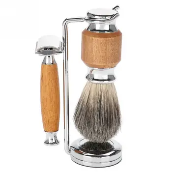 

Men Shaving Set Beard Brush + Razor + Shaving Stand + Blades for Salon Home Travel Use