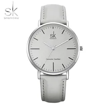 Sk Leather Quartz Wristwatch for Women White Simple Ultra Slim Clock Luxury Top Brand Ladies Causal Business Birthday Gift Girl