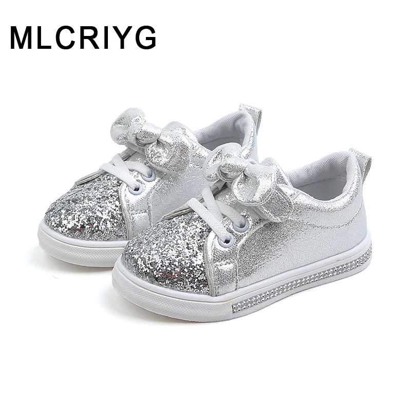 

2019 Autumn Kids Rhinestone Shoes Children Sequin Sneakers Baby Girls Bow Casual Shoes Toddler Fashion Sport Sneakers Trainers