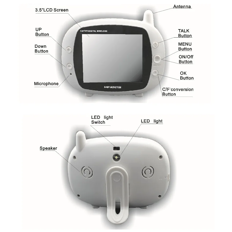 Babykam niana elektroniczna 3,5 дюймов TFT lcd ИК Ночное Видение 2 способ разговора 4 колыбельные монитор температуры