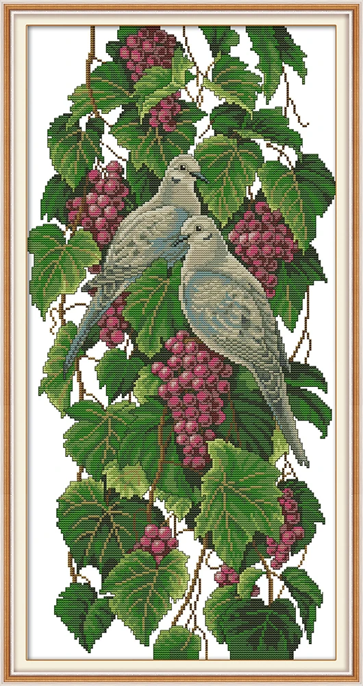 

Pigeons And Grapes Chinese Cross Stitch 11CT 14CT Print Cross Stitch Animal Embroidery Set Hand Needlework Cartoon Embroidery