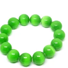 10 мм зеленый кошачий глаз Бусины эластичный браслет Ювелирные изделия с драгоценными камнями