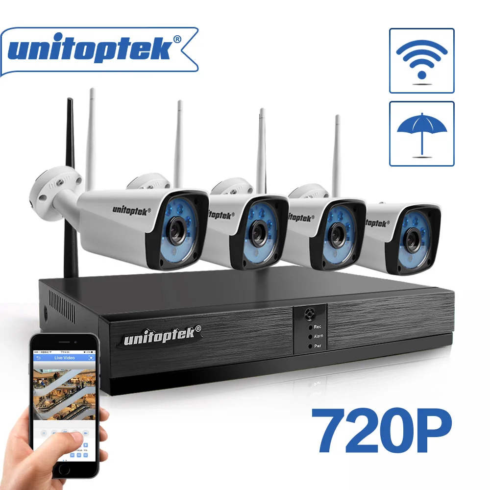 Unitoptek 4CH 8CH Беспроводная NVR домашняя система безопасности 720P 1080P HD CCTV видео наблюдение NVR комплект 2.0MP Wifi наружная камера комплект - Цвет: 4Ch 720P NVR KIT