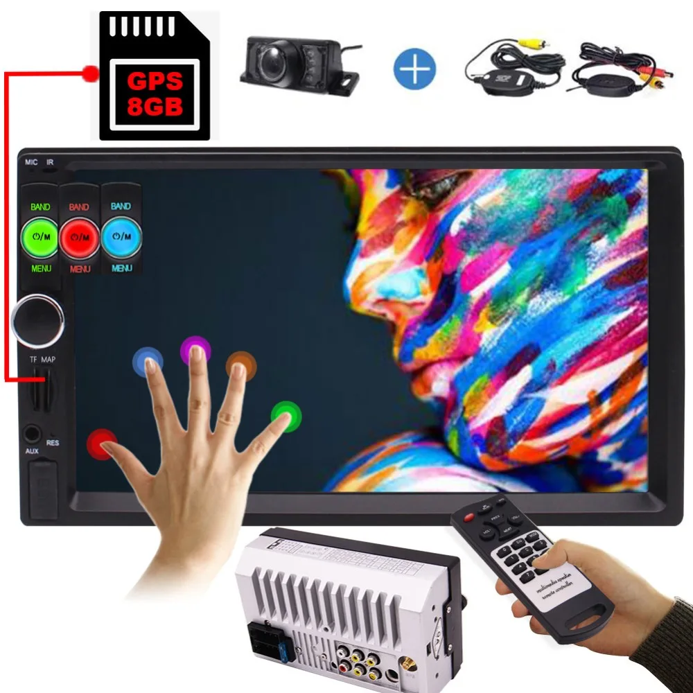 

7 Inch Double Din In-Dash Car Navigation Stereo System MP5 Player for FM radio/GPS/USB/SD/Audio 1080P Video/Bluetooth/Phone Easy