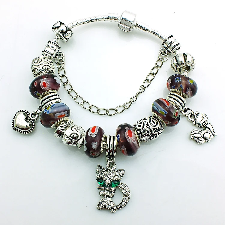 

JINGLANG Newest Arrival European Style Silver Plated Crystal Women Charm Bracelets With Murano Beads Style Jewelry SL5722