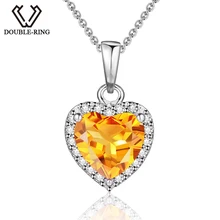 DOUBLE-R 1.1ct натуральный цитрин драгоценный кулон Для женщин стерлингового серебра 925 пробы сердце Подвески сердце в подарок ювелирные CAP00649D