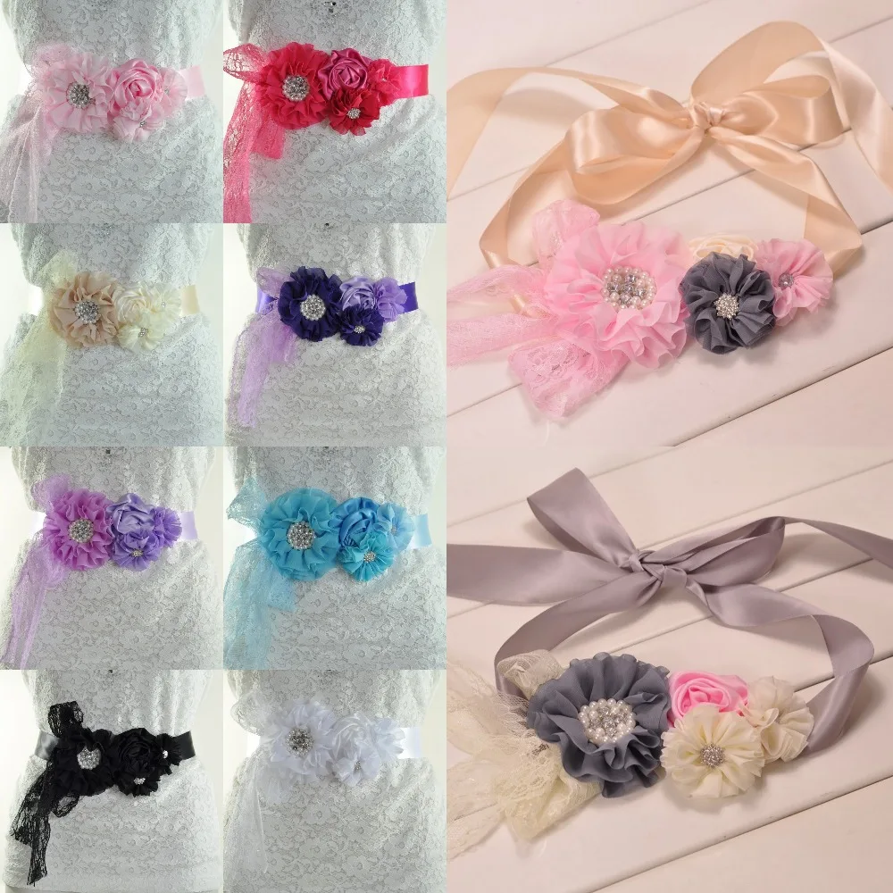 10pcs/lot Chiffon Flower Sash Belt Baby Girls Sash Belt Maternity