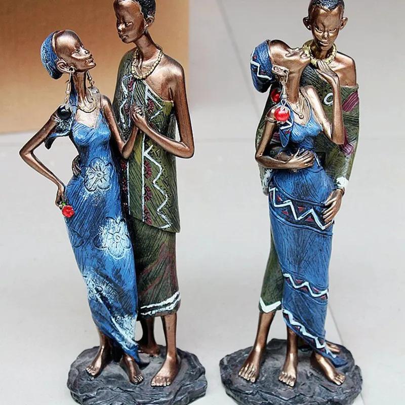 

Creative home decoration accessories African black couple South African resin crafts Decoration tribal girl Ethnic style gift
