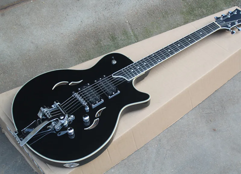 

Black Semi-Hollow Electric Guitar with Rosewood Fingerboard,Big Sby,Chrome Hardwares,Offer Customized