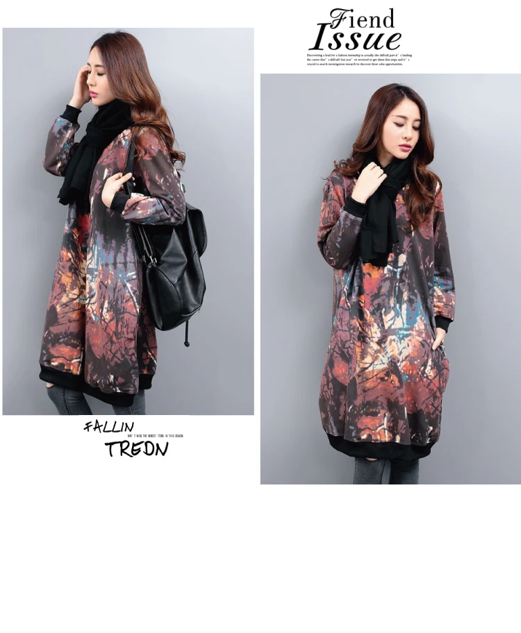 8390 Vintage Print Velvet Dress Long Sleeve Plus Size Women Thick Warm Hoodie Linen Winter Dresses Women 2018 Casual Sweatshirt Dress 7
