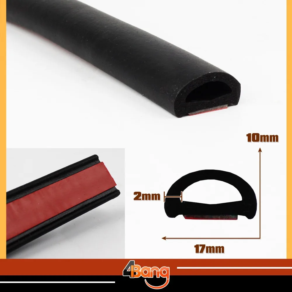 Flat "D" Shape 17mm BLACK Edge Trim Seal Lok RV Camper Rubber Pillar
