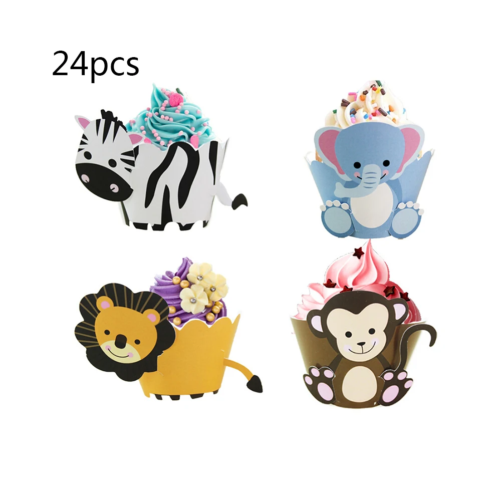 

24pcs Cartoon Animal Cupcake Muffin Wrappers for Kids Baby Birthday Party Supplies Wedding Cups Cake Decoration Supplies