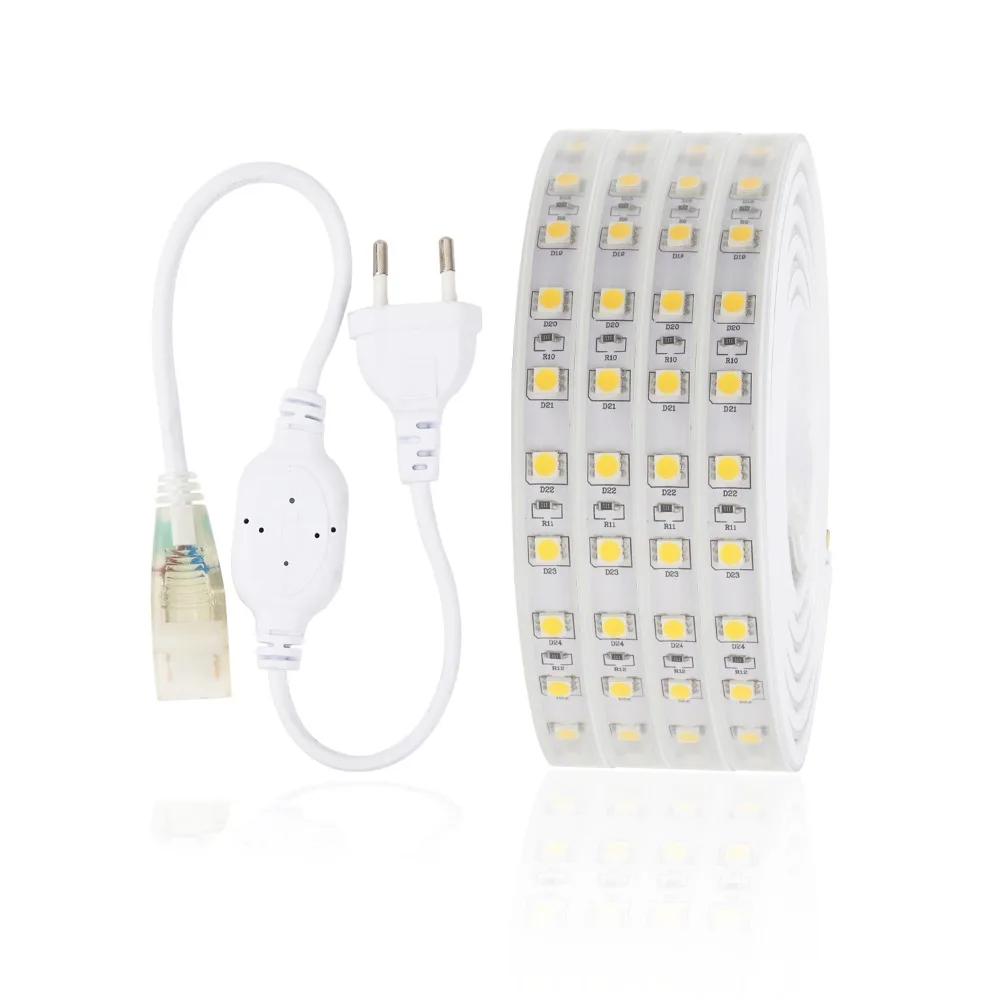 #cheap SMD5050 LED Flexible Strip Light 220V 60Leds M Diode Tape Waterproof Ledstrip White Warm White Lamp Stripe For Room Decor JQ