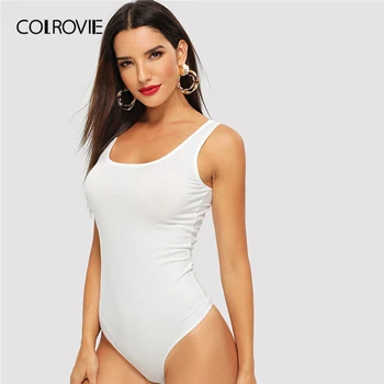 

COLROVIE Black Scoop Neck Slim Fit Sexy White Skinny Tank Bodysuit Women 2019 Summer Sleeveless Grey Basic Ladies Bodysuits