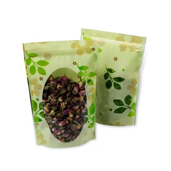 

500pcs/lot 6 Size Snack Storage Clear Poly Valve Packaging Pouch Heat Seal Green Leaf Resealable Bag