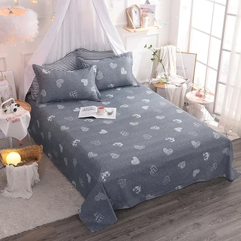 

Cartoon Love Pattern Cotton Bed Sheet 230x250cm Plain Flat Sheet Soft Mattress Protector single Sheet Pillowcase gray Bedding